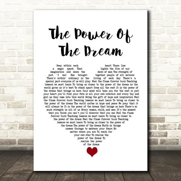 Celine Dion The Power Of The Dream White Heart Song Lyric Quote Music Poster Print