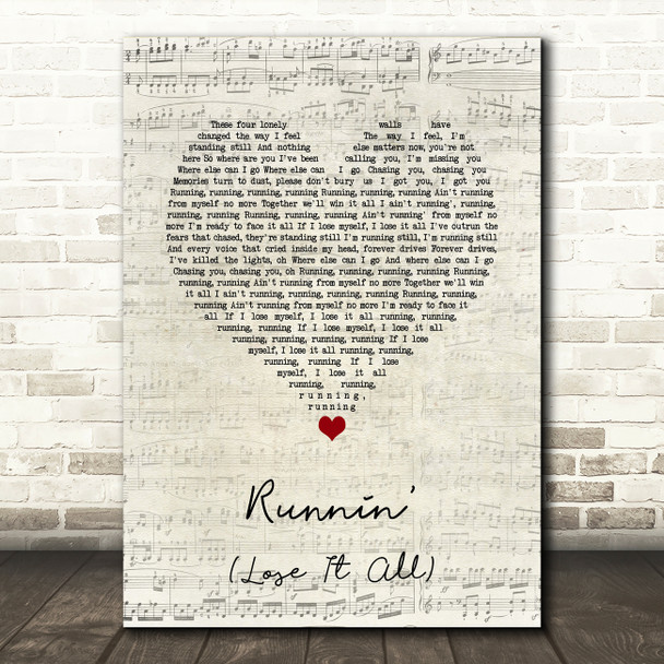 Naughty Boy Runnin' (Lose It All) Script Heart Song Lyric Quote Music Poster Print