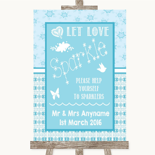 Winter Blue Let Love Sparkle Sparkler Send Off Personalized Wedding Sign