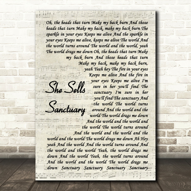 The Cult She Sells Sanctuary Vintage Script Song Lyric Quote Music Poster Print