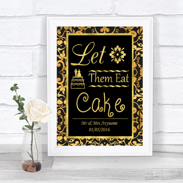 Black & Gold Damask Let Them Eat Cake Personalized Wedding Sign
