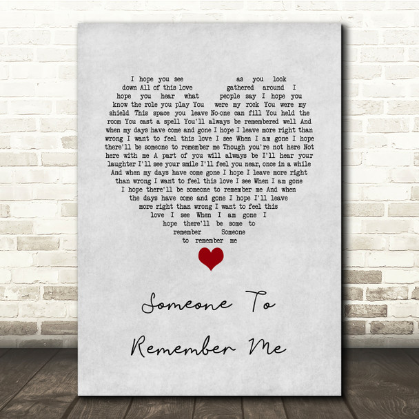 Russell Watson Someone to remember me Grey Heart Song Lyric Quote Music Poster Print