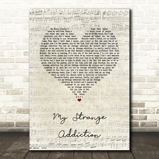 Billie Eilish My Strange Addiction Script Heart Song Lyric Quote Music Poster Print