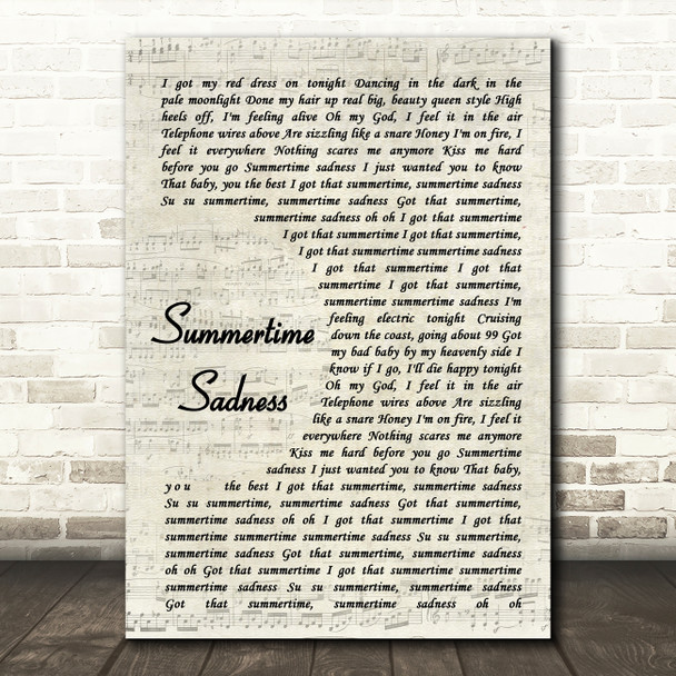 Lana Del Rey Summertime Sadness Vintage Script Song Lyric Quote Music Poster Print