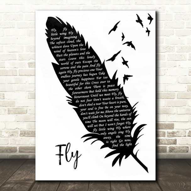 Céline dion Fly Black & White Feather & Birds Song Lyric Quote Music Poster Print