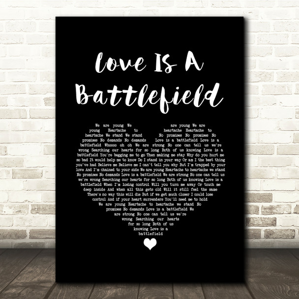 Pat Benatar Love Is A Battlefield Black Heart Song Lyric Quote Music Poster Print