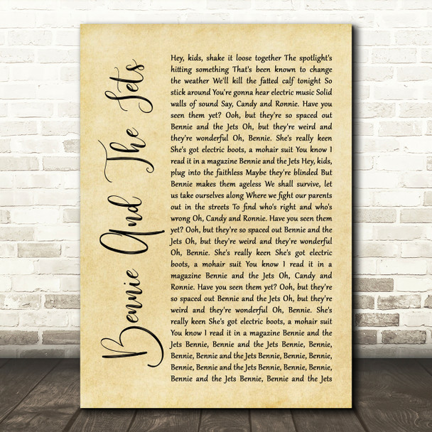 Elton John Bennie And The Jets Rustic Script Song Lyric Quote Music Poster Print