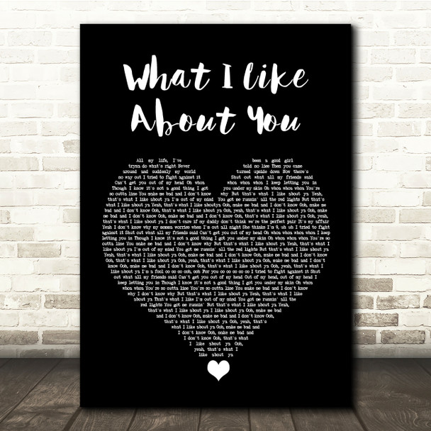 Jonas Blue What I Like About You Black Heart Song Lyric Quote Music Poster Print