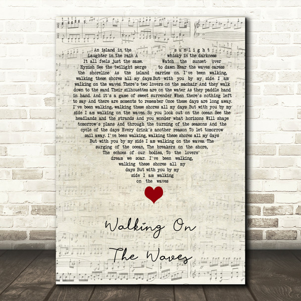 Skipinnish Walking On The Waves Script Heart Song Lyric Quote Music Poster Print