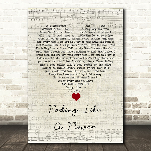 Roxette Fading Like A Flower Script Heart Song Lyric Quote Music Poster Print