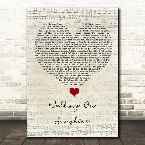 Katrina And The Waves Walking On Sunshine Script Heart Song Lyric Quote Music Poster Print