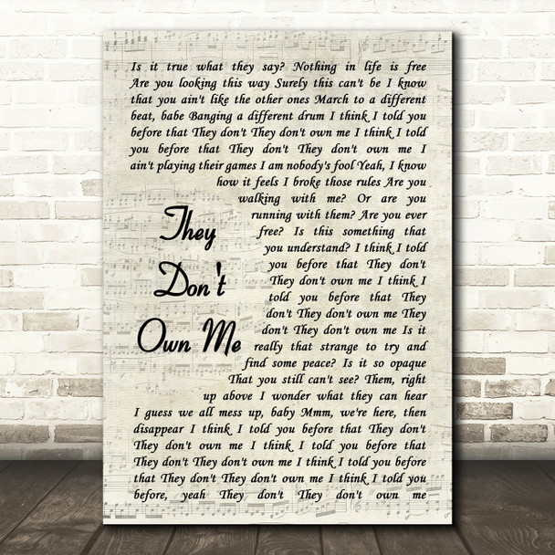 Richard Ashcroft They Don't Own Me Vintage Script Song Lyric Quote Music Poster Print