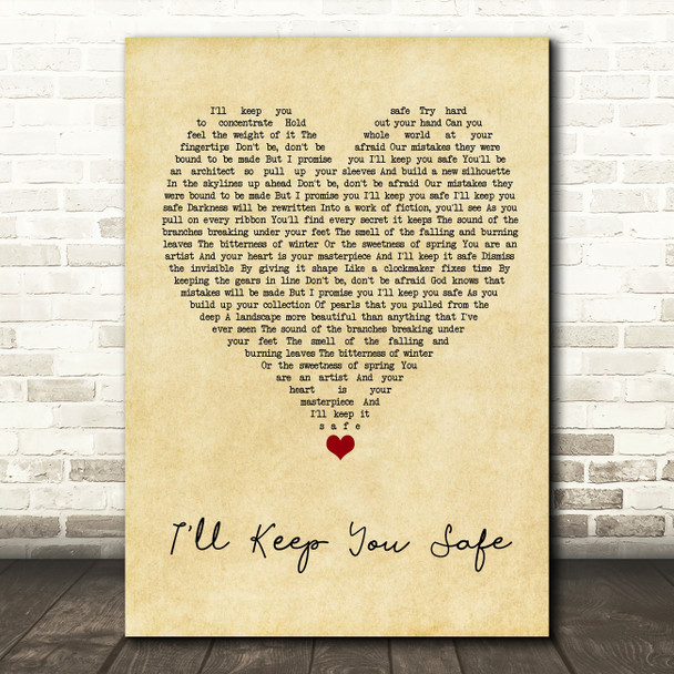 Sleeping At Last I'll Keep You Safe Vintage Heart Song Lyric Quote Music Poster Print