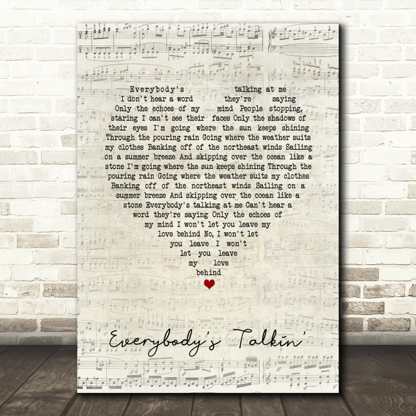 Harry Nilsson Everybody's Talkin' Script Heart Song Lyric Quote Music Poster Print