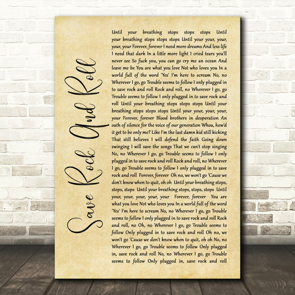 Fall Out Boy Save Rock And Roll Rustic Script Song Lyric Quote Music Poster Print