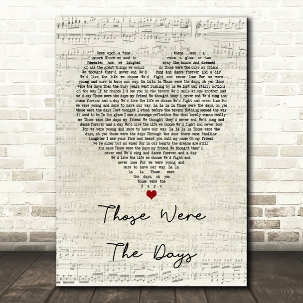 Mary Hopkin Those Were The Days Script Heart Song Lyric Quote Music Poster Print