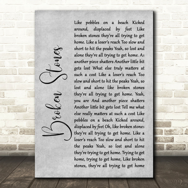 Paul Weller Broken Stones Grey Rustic Script Song Lyric Quote Music Poster Print