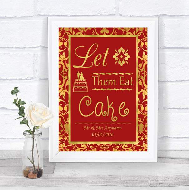 Red & Gold Let Them Eat Cake Personalized Wedding Sign