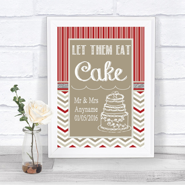 Red & Grey Winter Let Them Eat Cake Personalized Wedding Sign