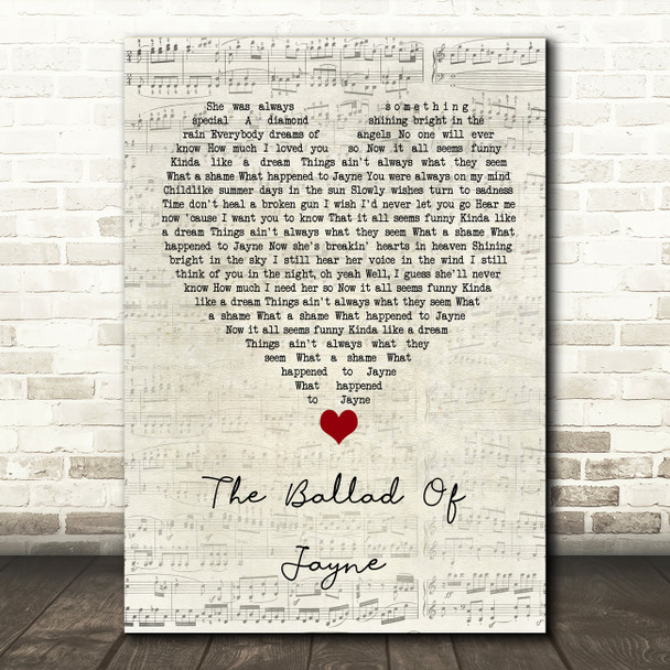 L.A. Guns The Ballad Of Jayne Script Heart Song Lyric Quote Music Poster Print