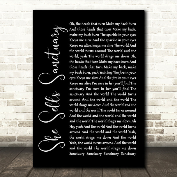 The Cult She Sells Sanctuary Black Script Song Lyric Quote Music Poster Print