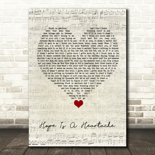 LÉON Hope Is A Heartache Script Heart Song Lyric Quote Music Poster Print
