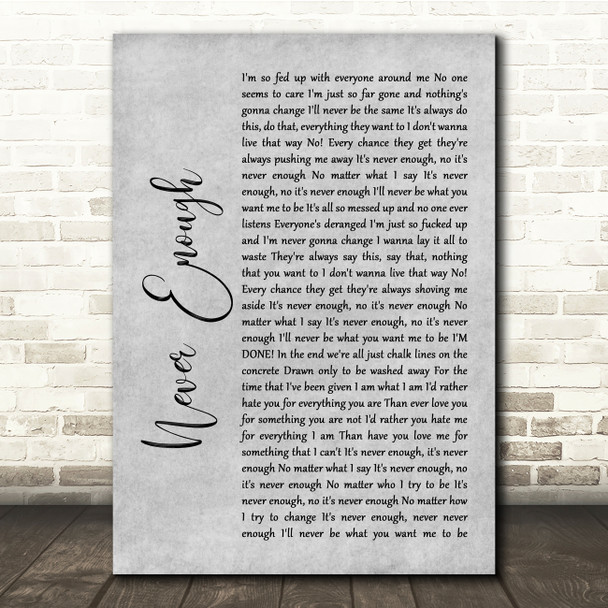 Five Finger Death Punch Never Enough Grey Rustic Script Song Lyric Quote Music Poster Print