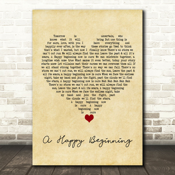 Jennifer Morrison A Happy Beginning Vintage Heart Song Lyric Quote Music Poster Print