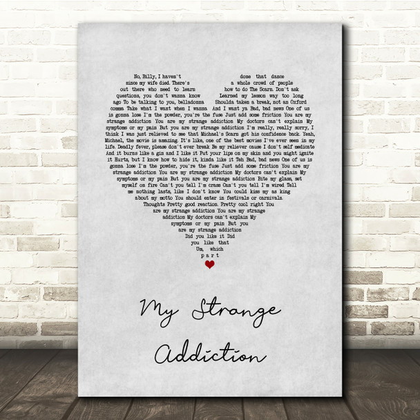 Billie Eilish My Strange Addiction Grey Heart Song Lyric Quote Music Poster Print