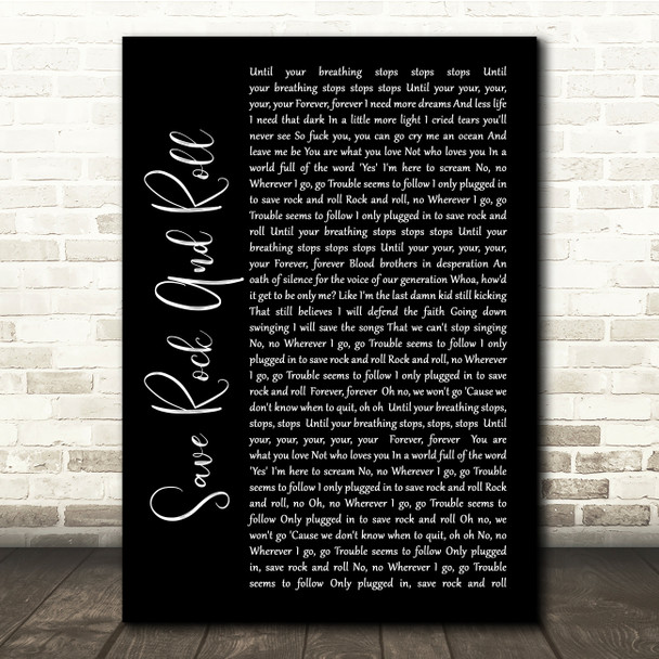 Fall Out Boy Save Rock And Roll Black Script Song Lyric Quote Music Poster Print