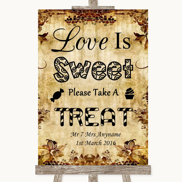 Autumn Vintage Love Is Sweet Take A Treat Candy Buffet Personalized Wedding Sign