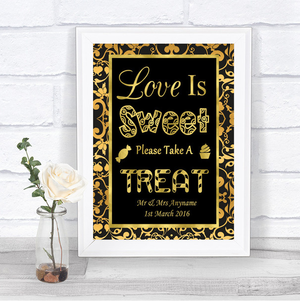 Black & Gold Damask Love Is Sweet Take A Treat Candy Buffet Wedding Sign