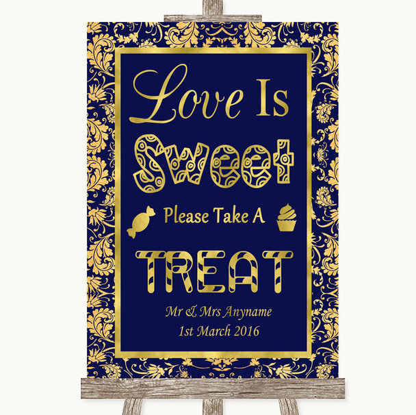 Blue & Gold Love Is Sweet Take A Treat Candy Buffet Personalized Wedding Sign