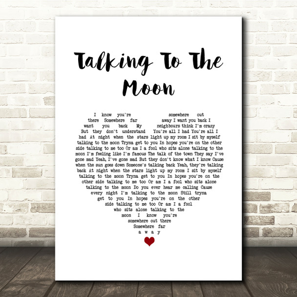 Bruno Mars Talking To The Moon White Heart Song Lyric Quote Music Poster Print