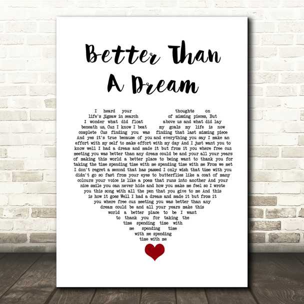 Marty Mone Better Than A Dream White Heart Song Lyric Quote Music Poster Print