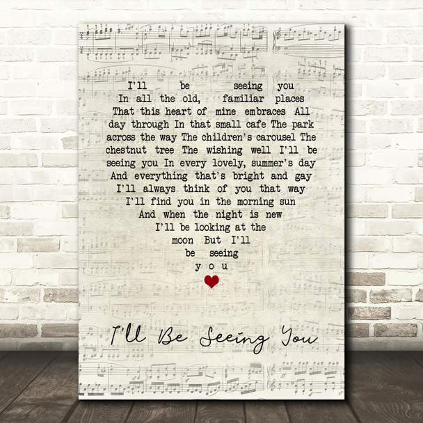 Peggy Lee I'll Be Seeing You Script Heart Song Lyric Quote Music Poster Print