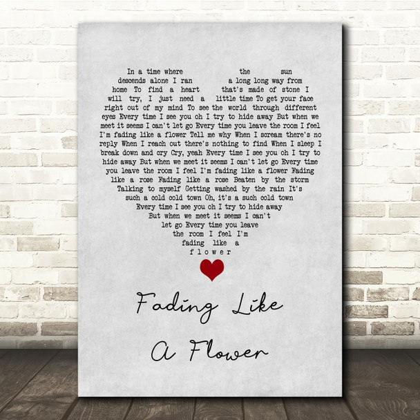 Roxette Fading Like A Flower Grey Heart Song Lyric Quote Music Poster Print