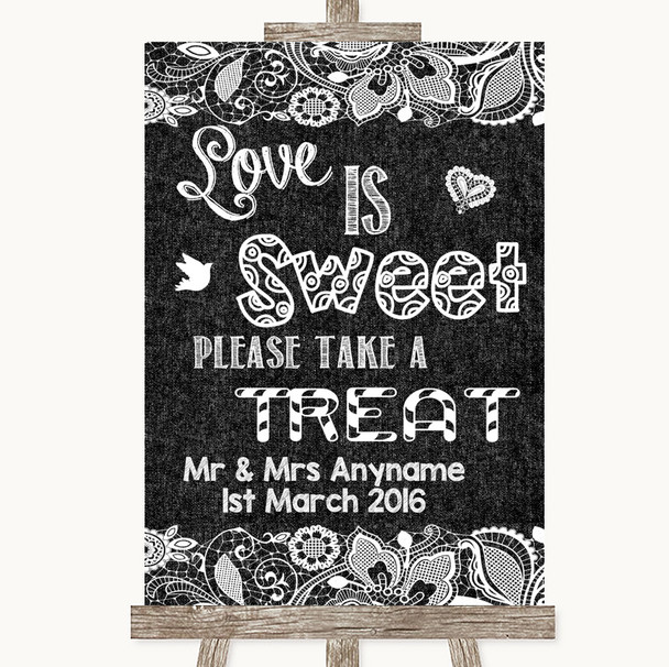 Dark Grey Burlap & Lace Love Is Sweet Take A Treat Candy Buffet Wedding Sign