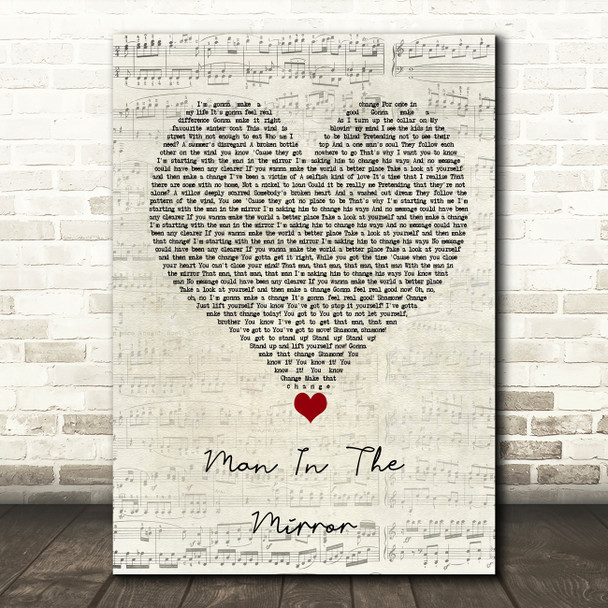 Michael Jackson Man In The Mirror Script Heart Song Lyric Quote Music Poster Print