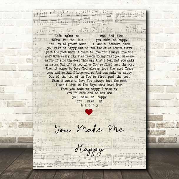 The Proclaimers You Make Me Happy Script Heart Song Lyric Quote Music Poster Print