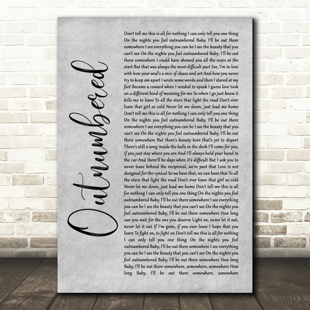 Dermot Kennedy Outnumbered Grey Rustic Script Song Lyric Quote Music Poster Print