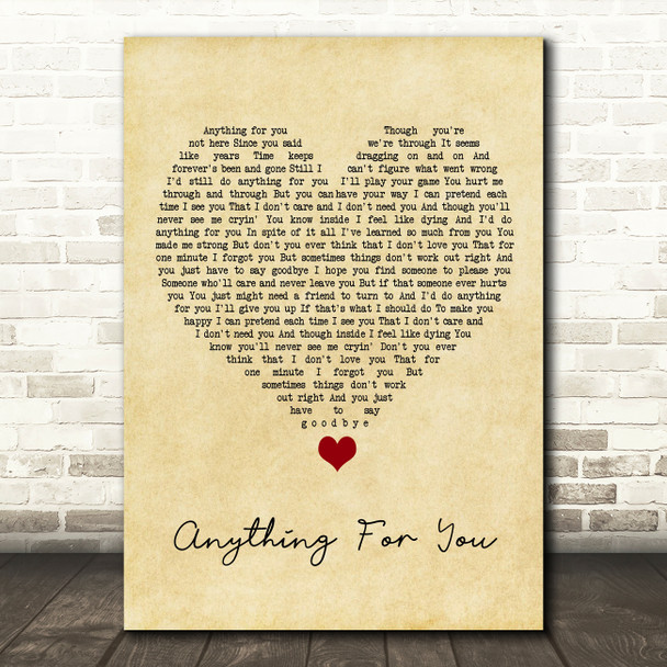 Gloria Estefan Anything For You Vintage Heart Song Lyric Quote Music Poster Print