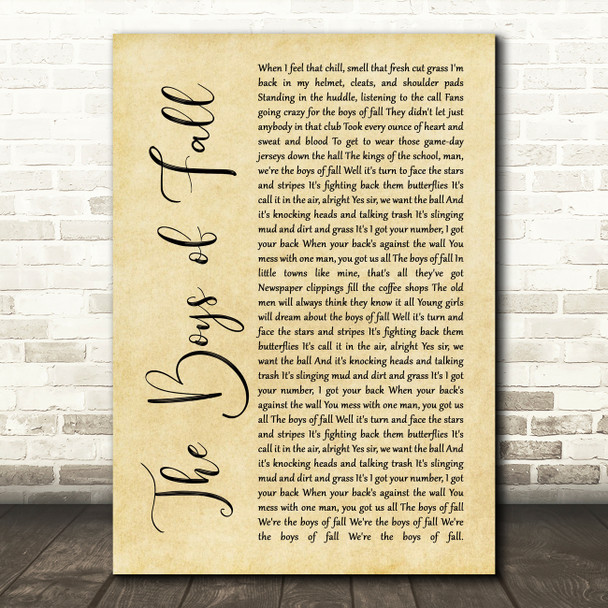 Kenny Chesney The Boys of Fall Rustic Script Song Lyric Quote Music Poster Print