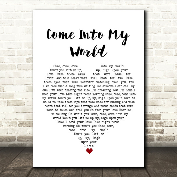 Kylie Minogue Come Into My World White Heart Song Lyric Quote Music Poster Print