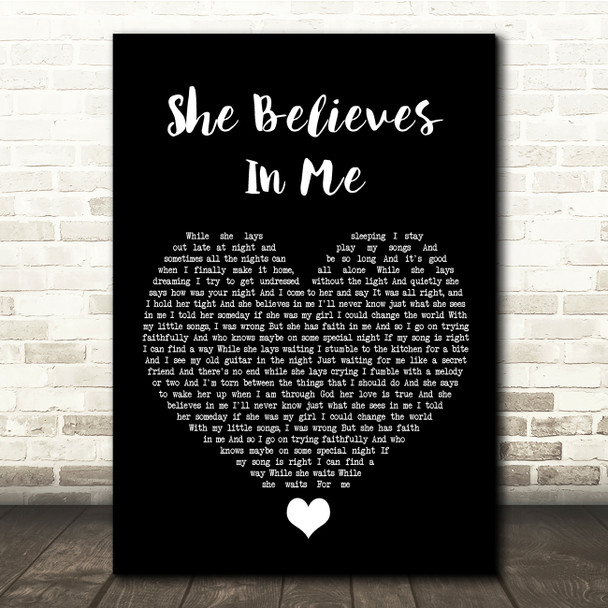 Kenny Rogers She Believes In Me Black Heart Song Lyric Quote Music Poster Print