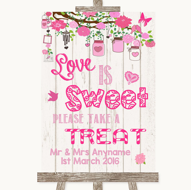 Pink Rustic Wood Love Is Sweet Take A Treat Candy Buffet Wedding Sign