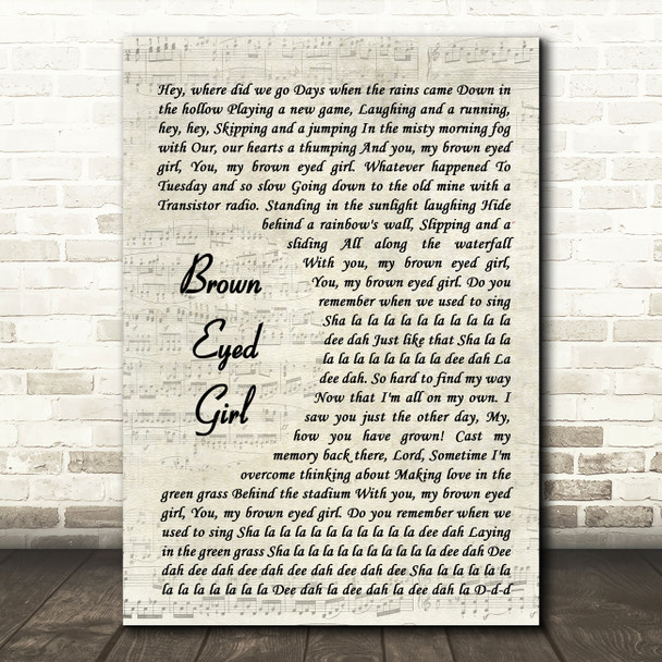 Van Morrison Brown Eyed Girl Vintage Script Song Lyric Quote Music Poster Print