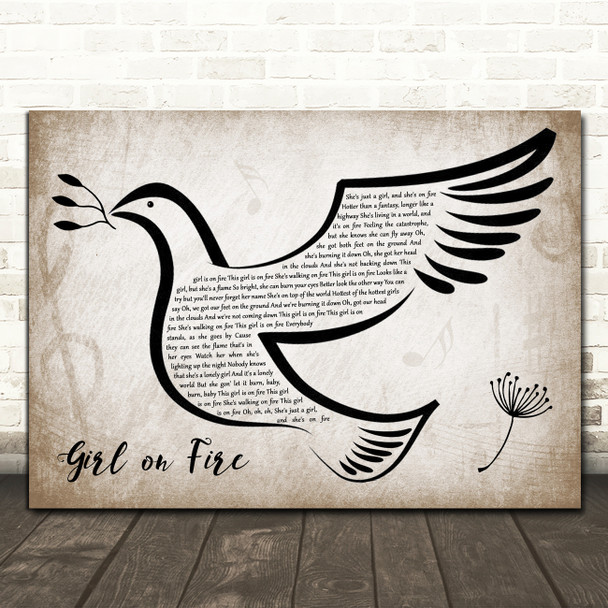 Alicia Keys Girl on Fire Vintage Dove Bird Song Lyric Quote Music Poster Print