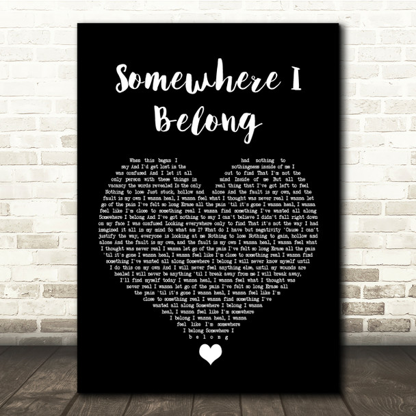 Linkin Park Somewhere I Belong Black Heart Song Lyric Quote Music Poster Print