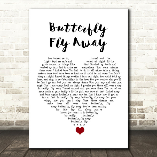 Miley Cyrus Butterfly Fly Away White Heart Song Lyric Quote Music Poster Print